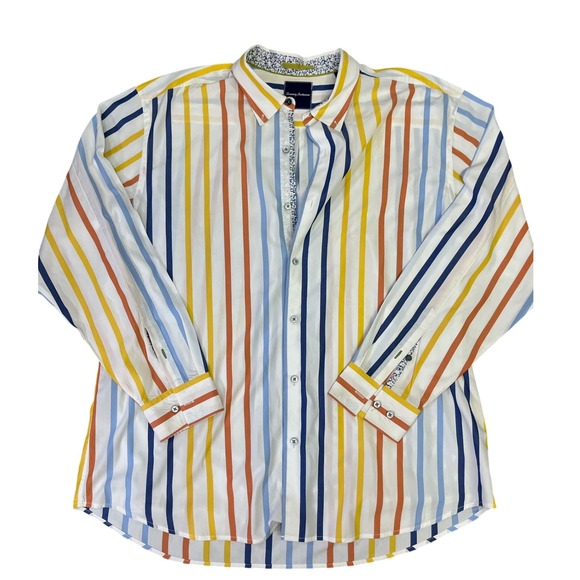 Tommy Bahama Mens 3XL Shirt Multicolor Striped Button Up Long Sleeve Pima Cotton - Picture 1 of 12